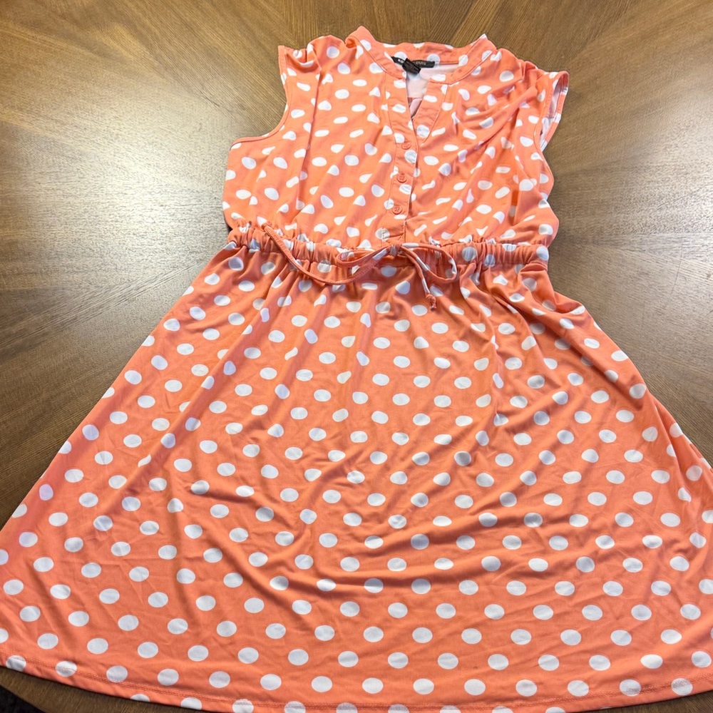 Robert Louis Coral and White Polka Dot Midi Dress